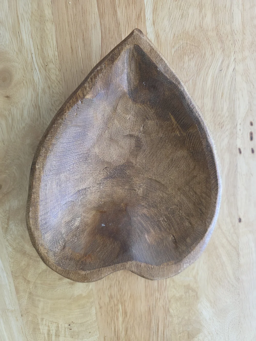 Vintage Heart-Shaped Wooden Serving Bowl - Brown
